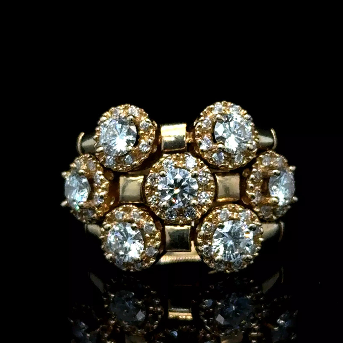 Estate Sonia Bitton 14k Yellow Gold Gold Flower Ring With Diamonds 1.75ct Size 5