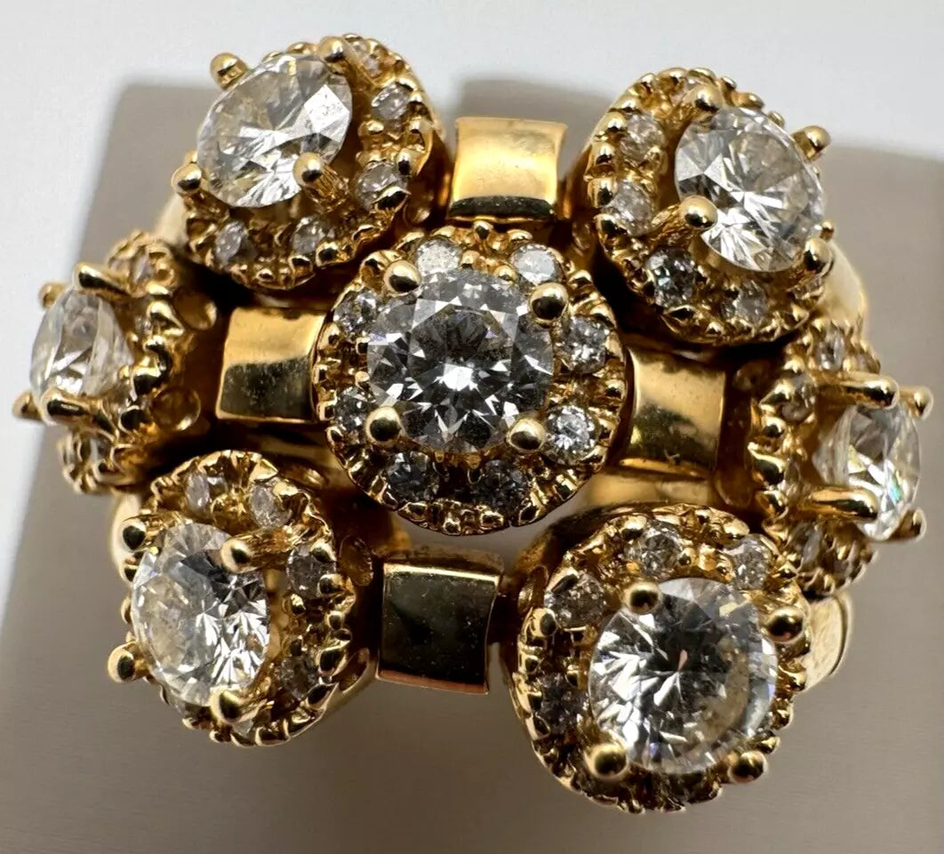 Estate Sonia Bitton 14k Yellow Gold Gold Flower Ring With Diamonds 1.75ct Size 5