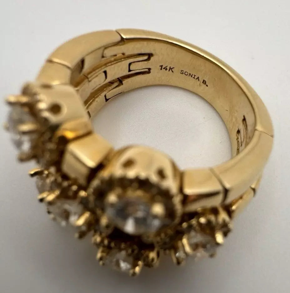 Estate Sonia Bitton 14k Yellow Gold Gold Flower Ring With Diamonds 1.75ct Size 5