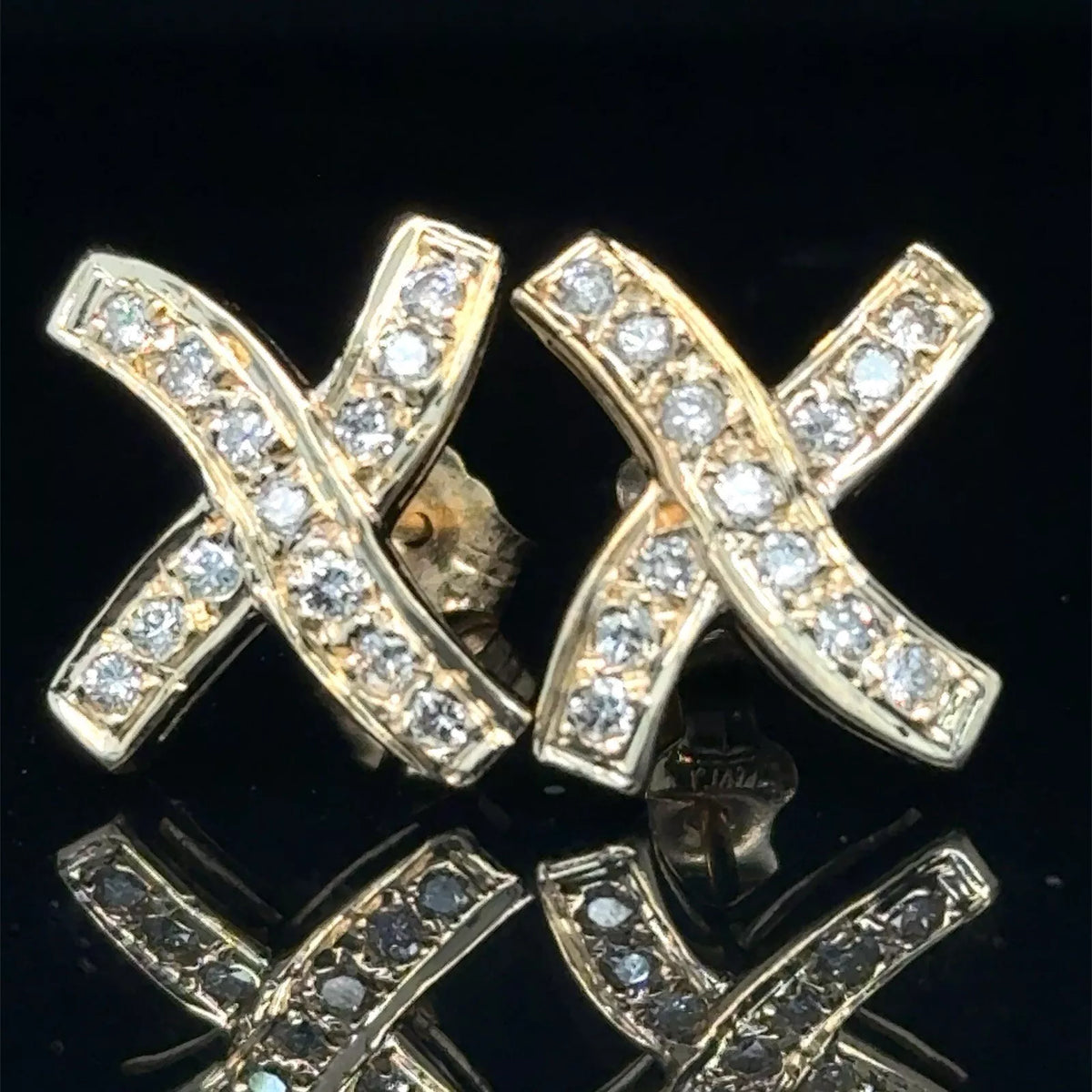 Vintage Estate 14k Yellow Gold X Earrings With .50ct Diamonds