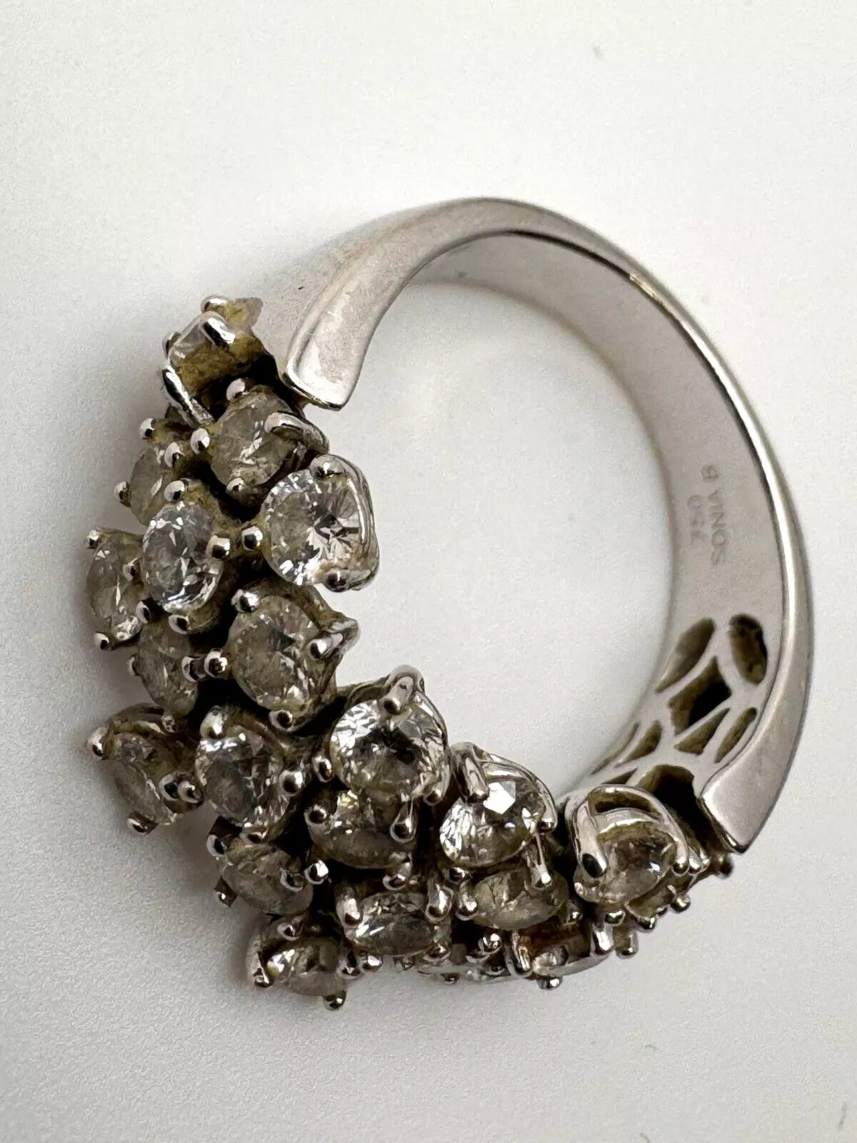 18k White Gold Diamond Cluster Sonia Bitton Ring Size 5 2.16ct Diamonds