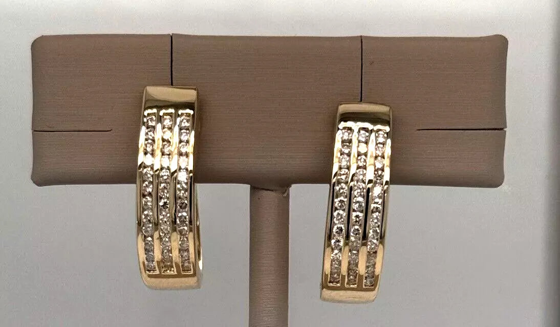 14k Yellow Gold Huggie Diamond Earrings 1 Carat
