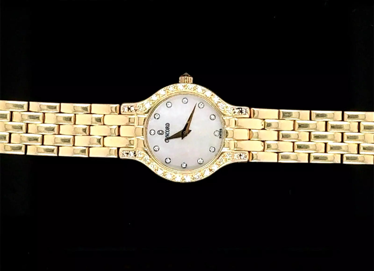 Ladies Concord Les Palais 14k Solid Yellow Gold Watch W/diamond Bezel &amp; MOP Dial