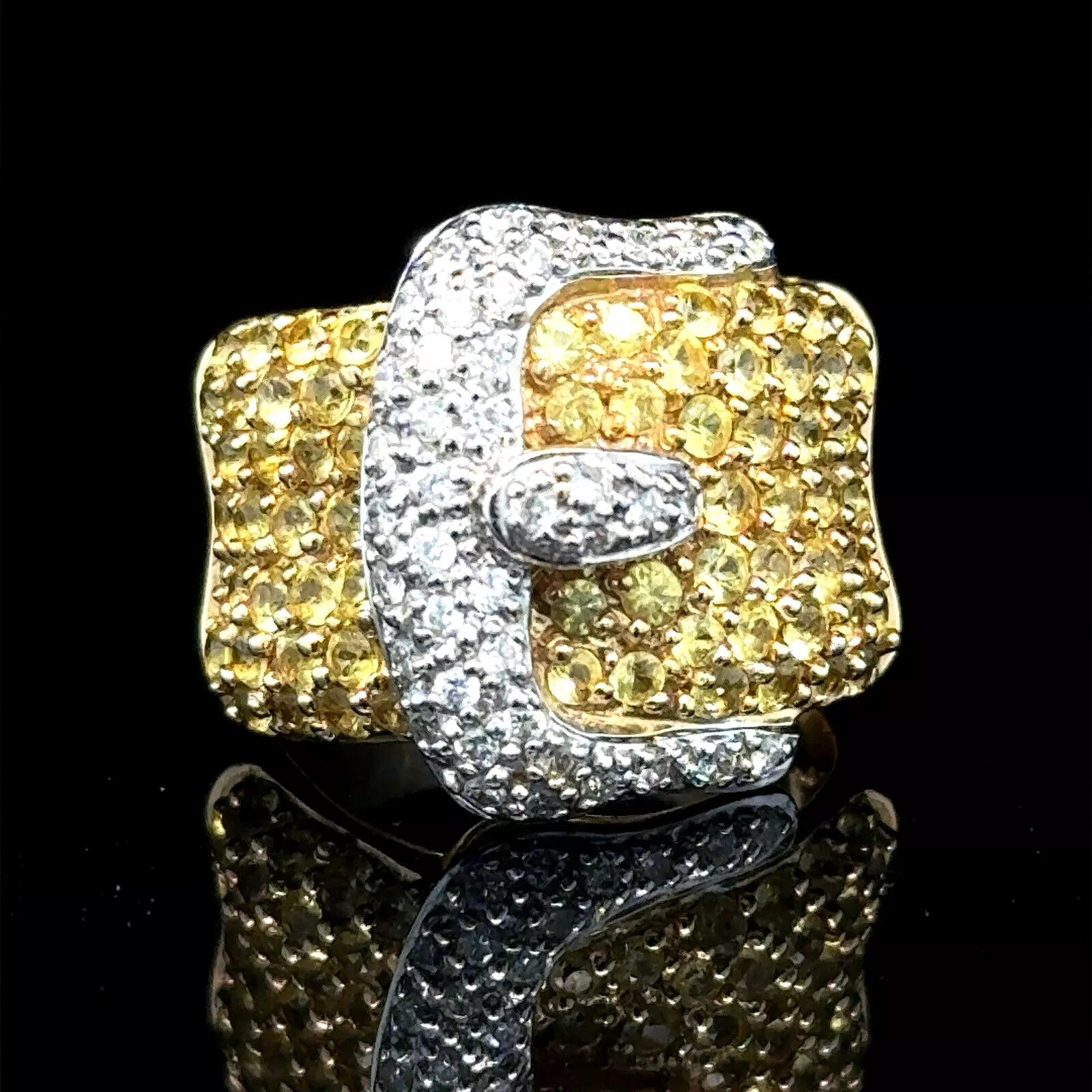 14k Yellow Gold Belt Ring With .40cts Yellow Sapphire And 2cts Diamonds Size 7
