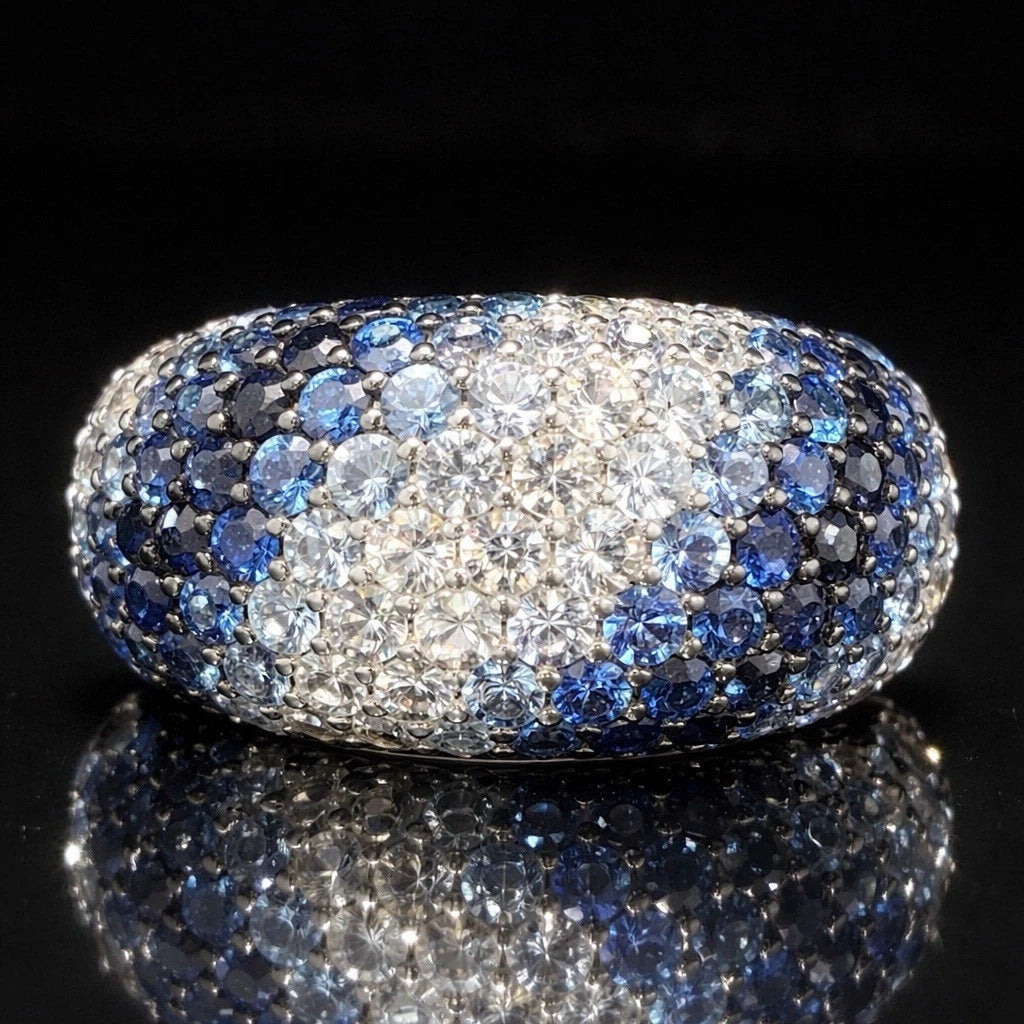 Effy 925 Sterling Silver Blue Sapphire Pave Splash Ring Sz 7