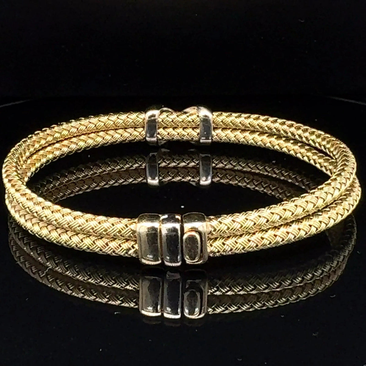 14K Yellow Gold Double Braided Diamond X Bracelet Women’s Luxury Estate Jewelry