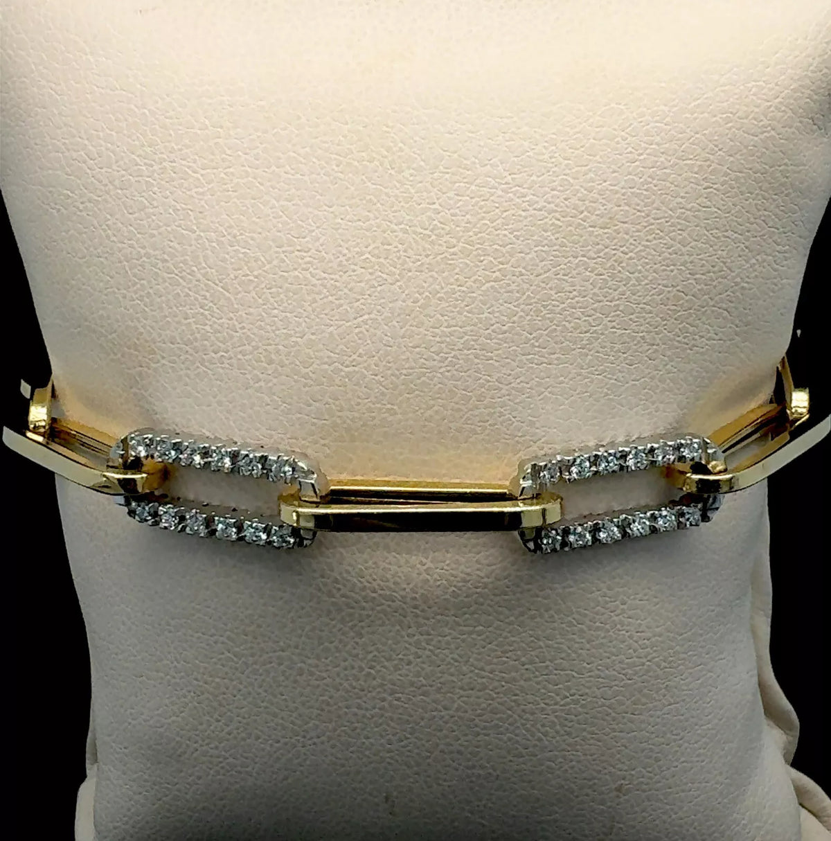 14k Yellow Gold Paperclip Bracelet With 2 Diamond Links .44ctw