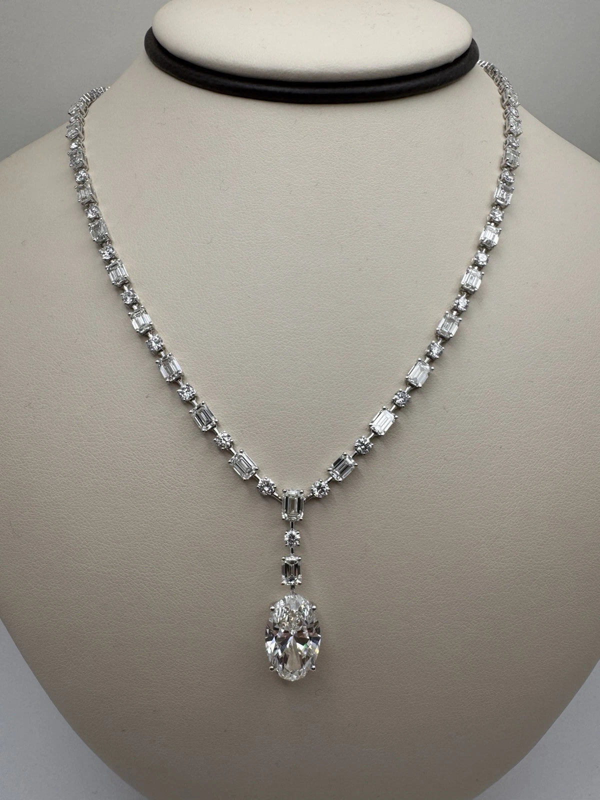 18k White Gold Lab Grown Diamond Oval Drop Tennis Necklace 17.8 Ctw