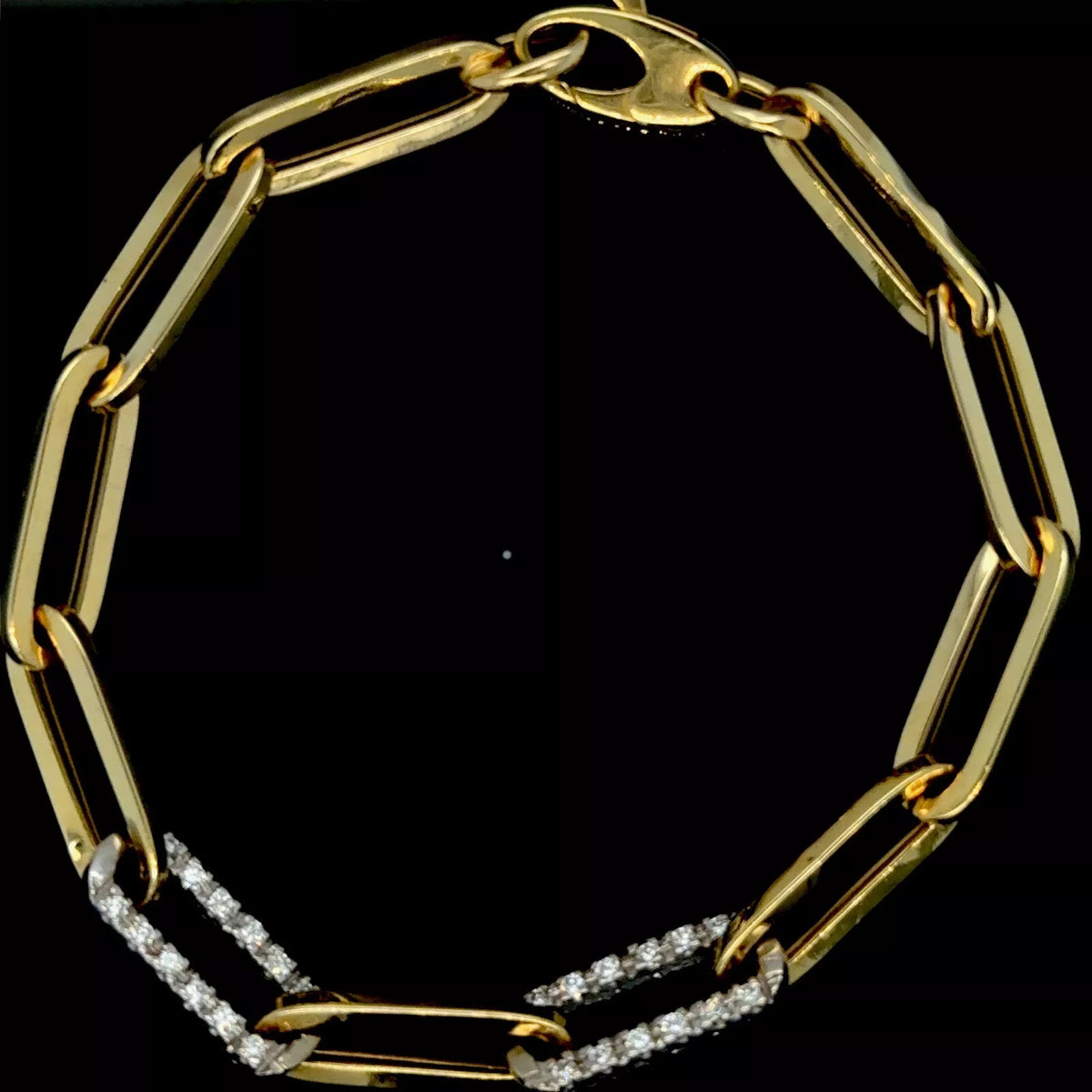 14k Yellow Gold Paperclip Bracelet With 2 Diamond Links .44ctw