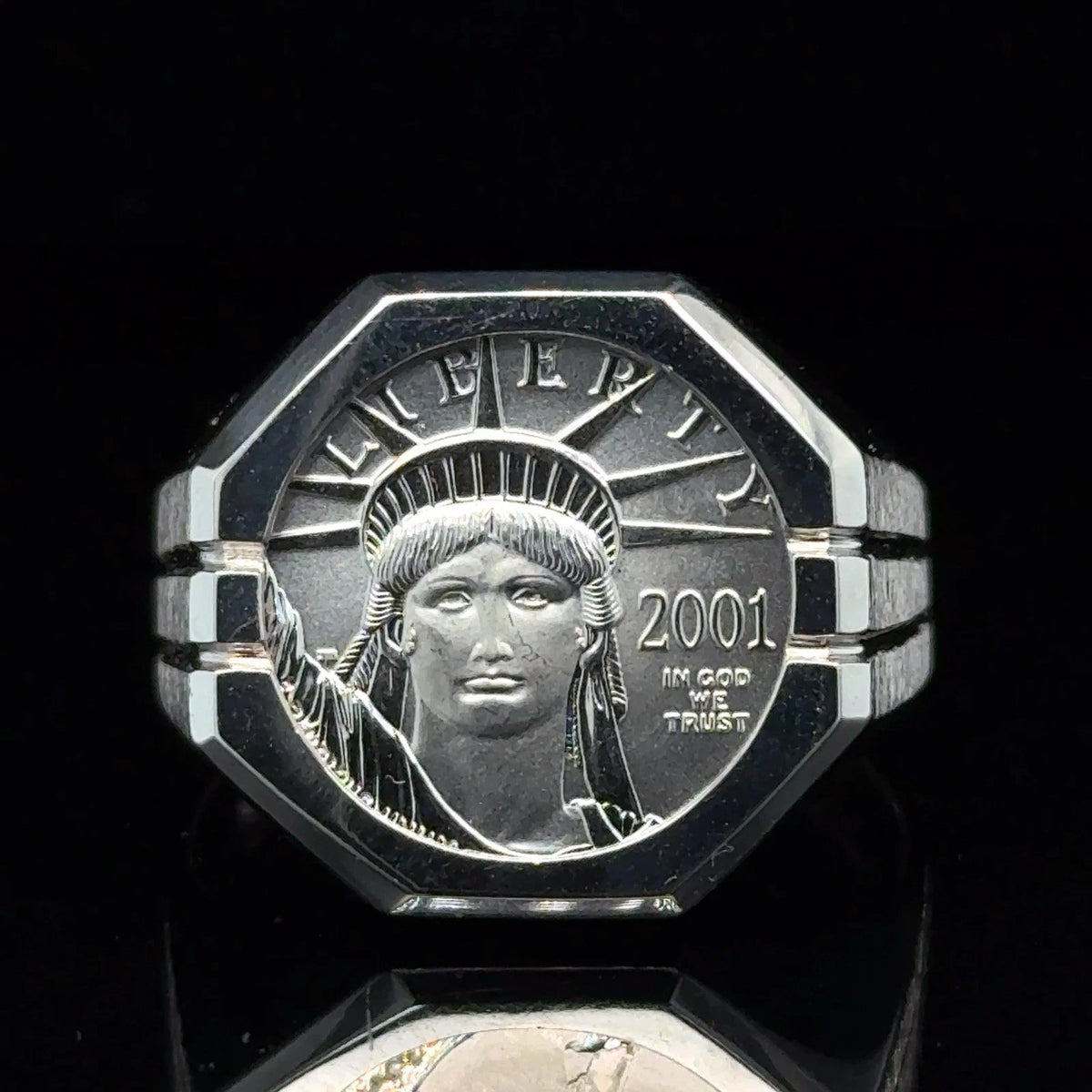 14k White Gold Ring With Platinum 1/10 Ounce Coin