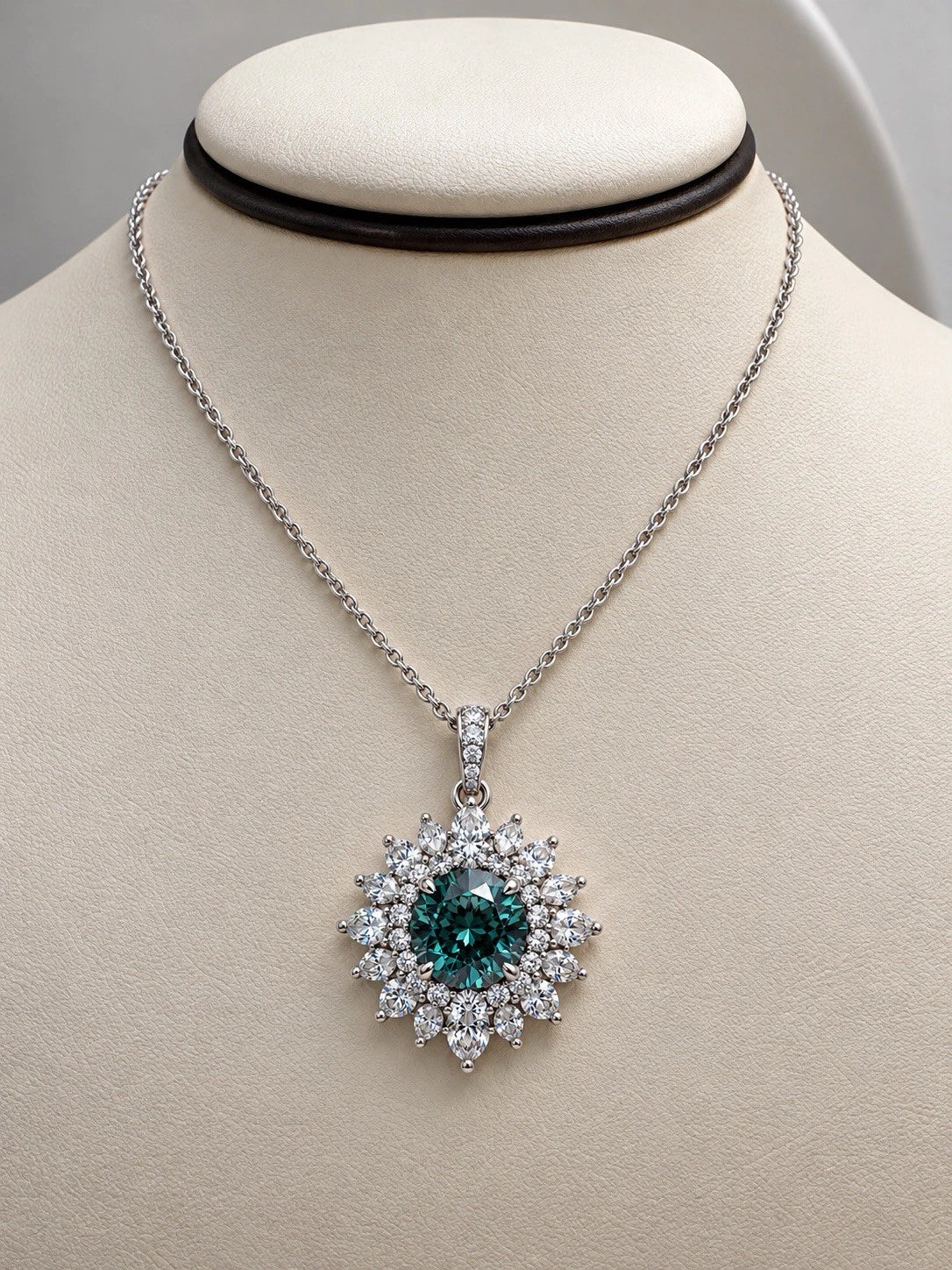 14K White Gold 2.41ct Crown of Light Fancy Deep Bluish Green Diamond Pendant EGL