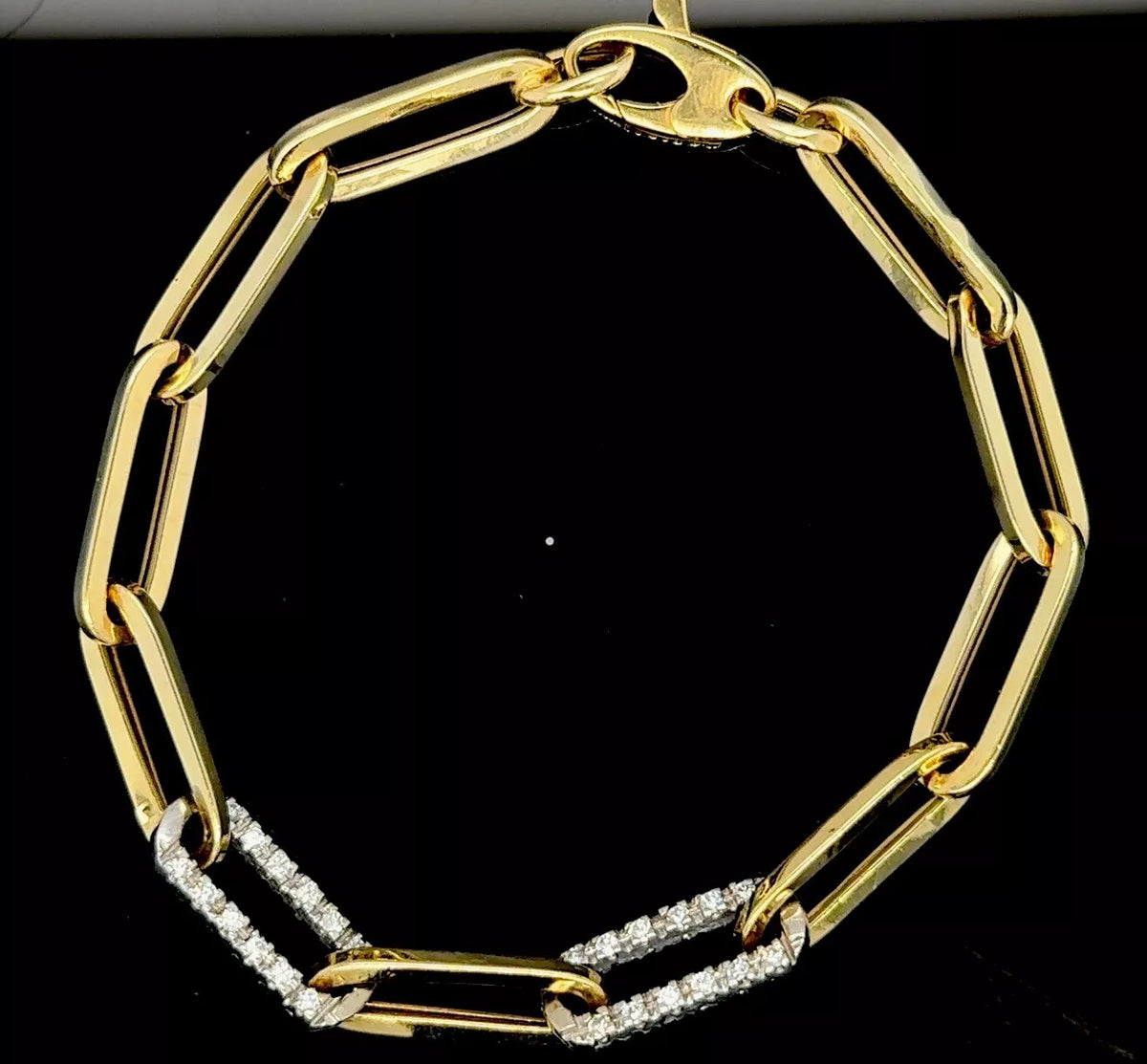 14k Yellow Gold Paperclip Bracelet With 2 Diamond Links .44ctw