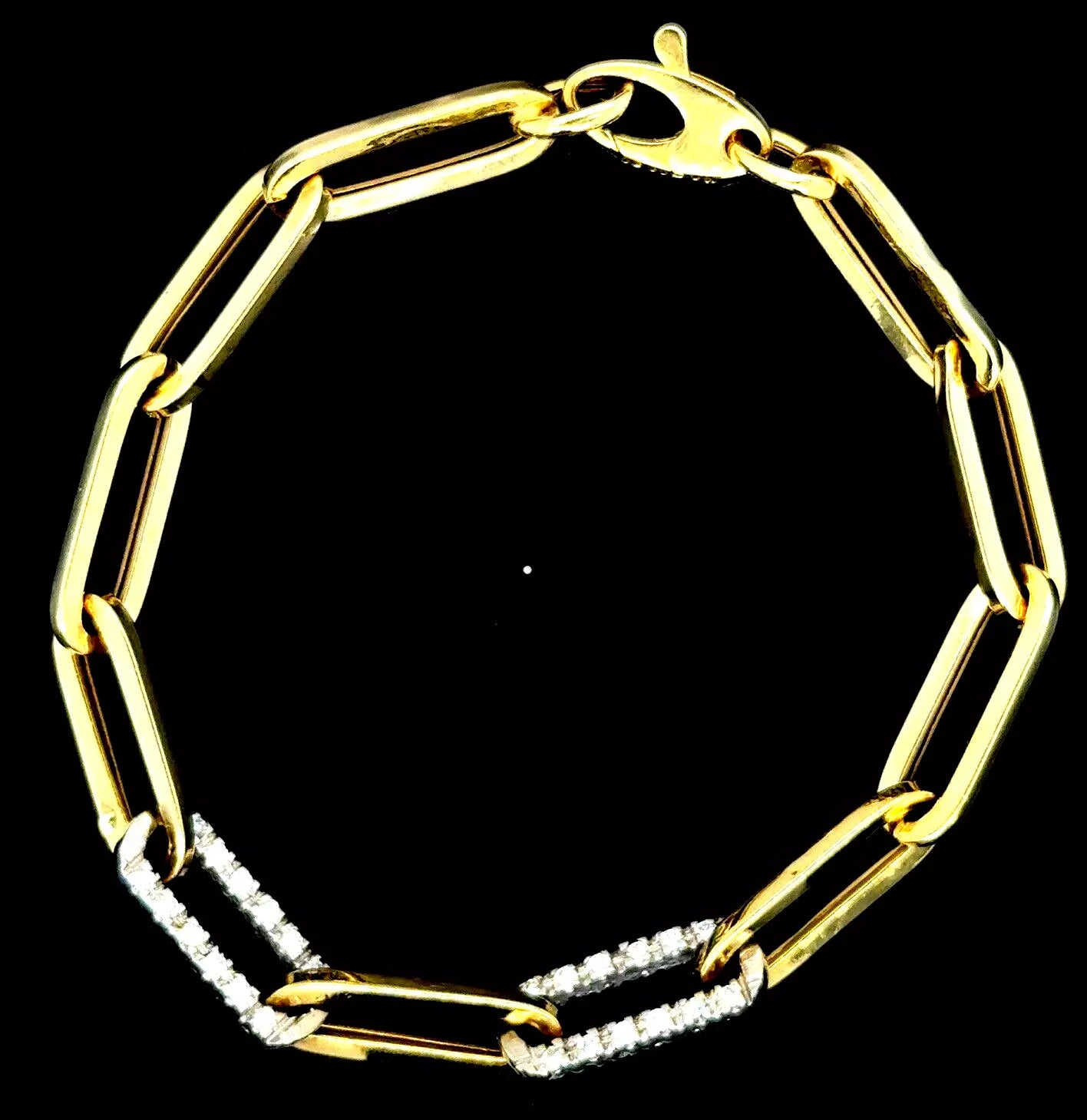 14k Yellow Gold Paperclip Bracelet With 2 Diamond Links .44ctw