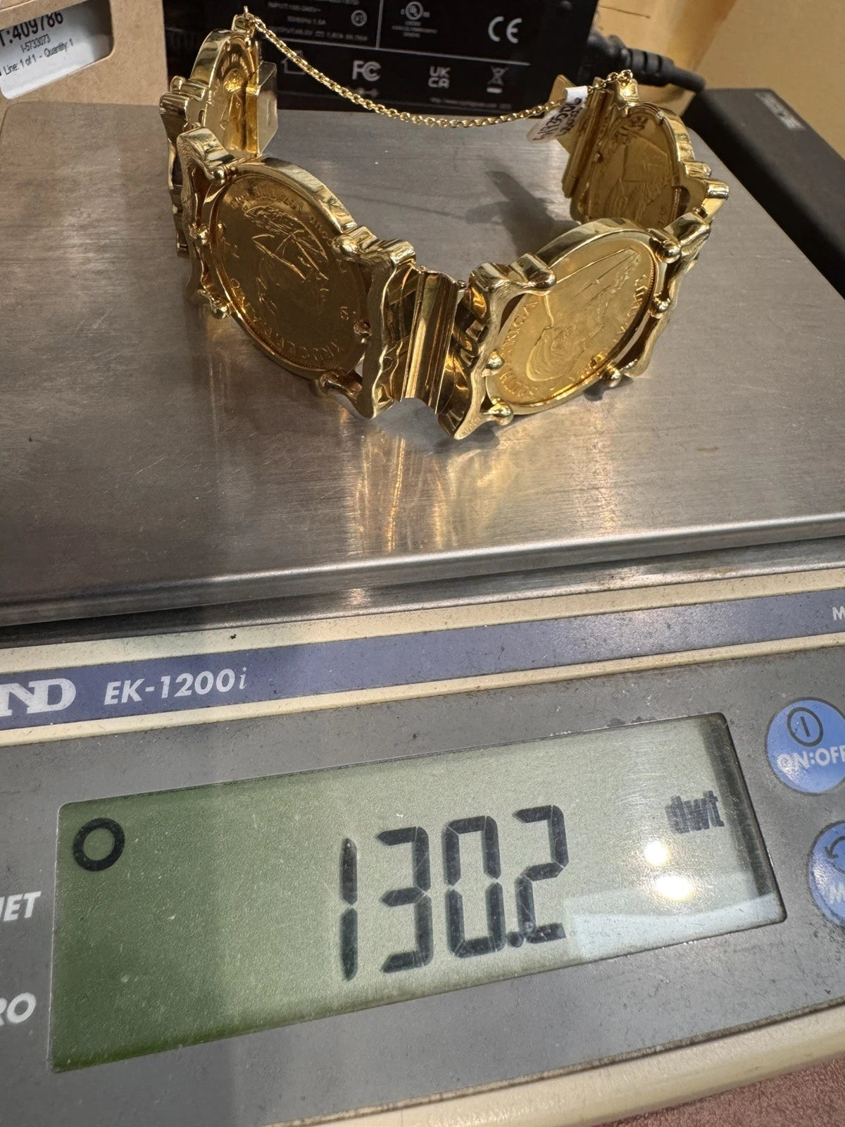 14K YG Krugerrand Coin Bracelet 87.28 DWT 14K Gold Bracelet Weighing 42.82 DWT
