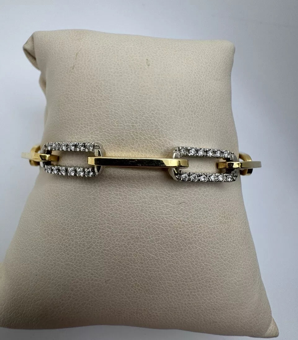 14k Yellow Gold Paperclip Bracelet With 2 Diamond Links .44ctw