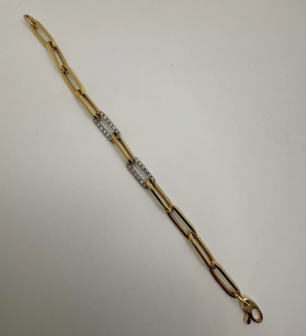 14k Yellow Gold Paperclip Bracelet With 2 Diamond Links .44ctw