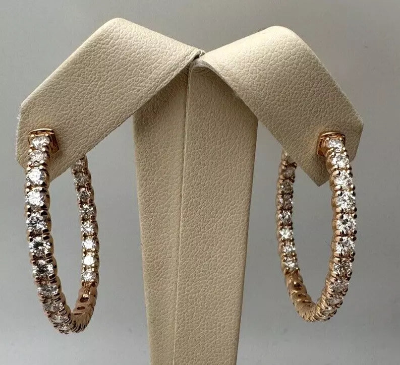 14k Rose Gold Beautiful Diamond Hoop Earrings With 5.20ctw G-Si1 13.2 grams Gold