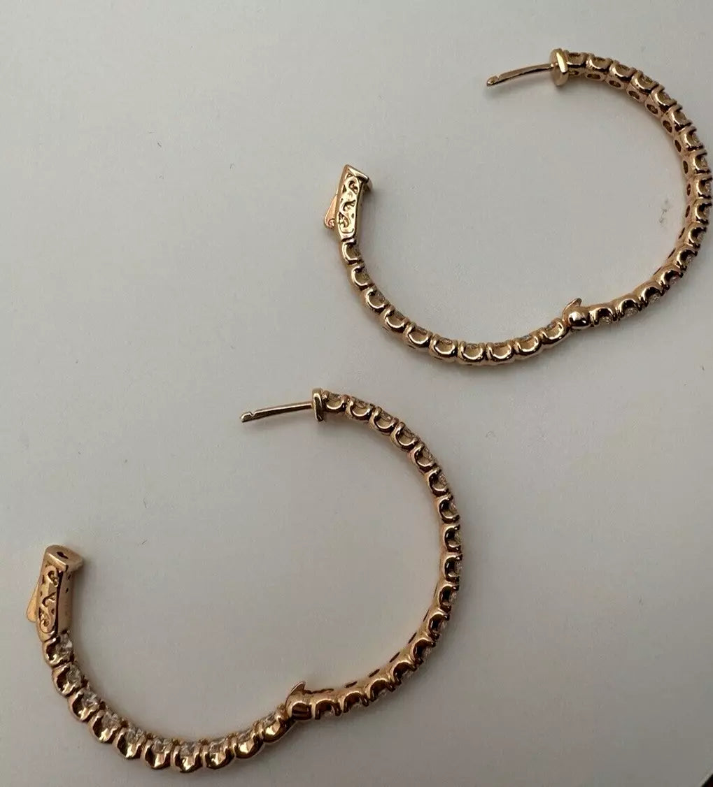 14k Rose Gold Beautiful Diamond Hoop Earrings With 5.20ctw G-Si1 13.2 grams Gold