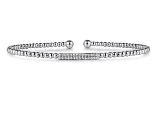 14K White Gold Bujukan Bead Bangle with Diamonds