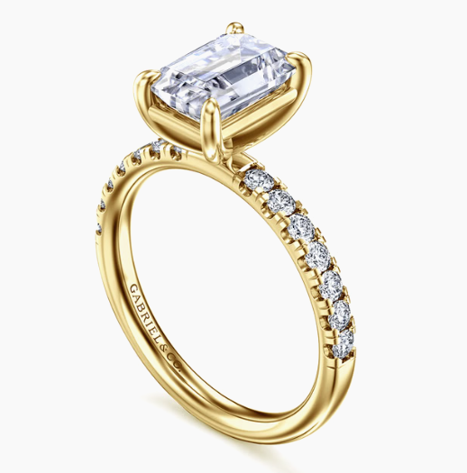 The Windslow 14kt yellow gold, Lab Created Center 3.45 Emerald Cut  CTW by Gabriel &amp; Co. (In Stock)