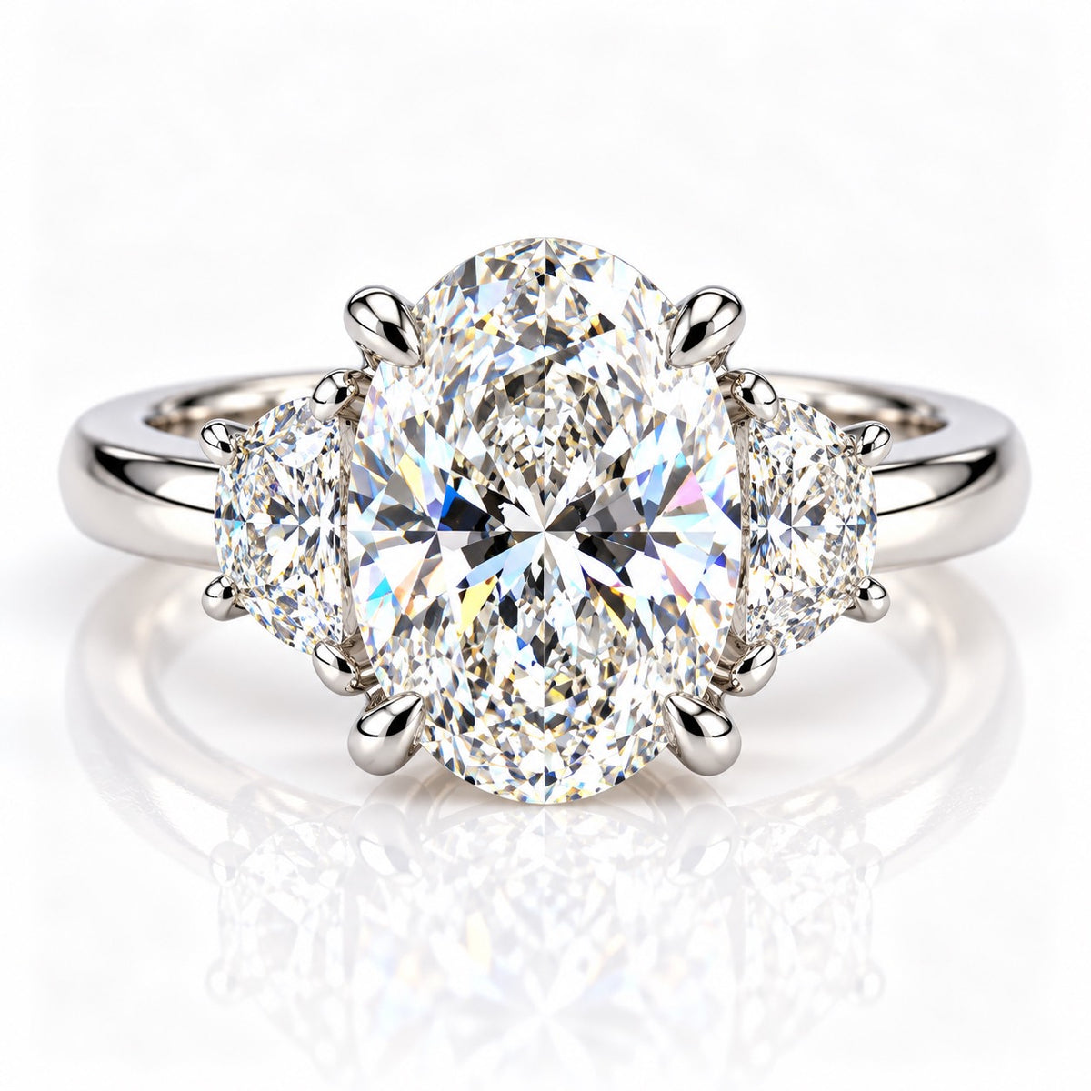 14K White Gold 8.01 CT Lab Grown Oval Diamond 3-Stone Engagement Ring