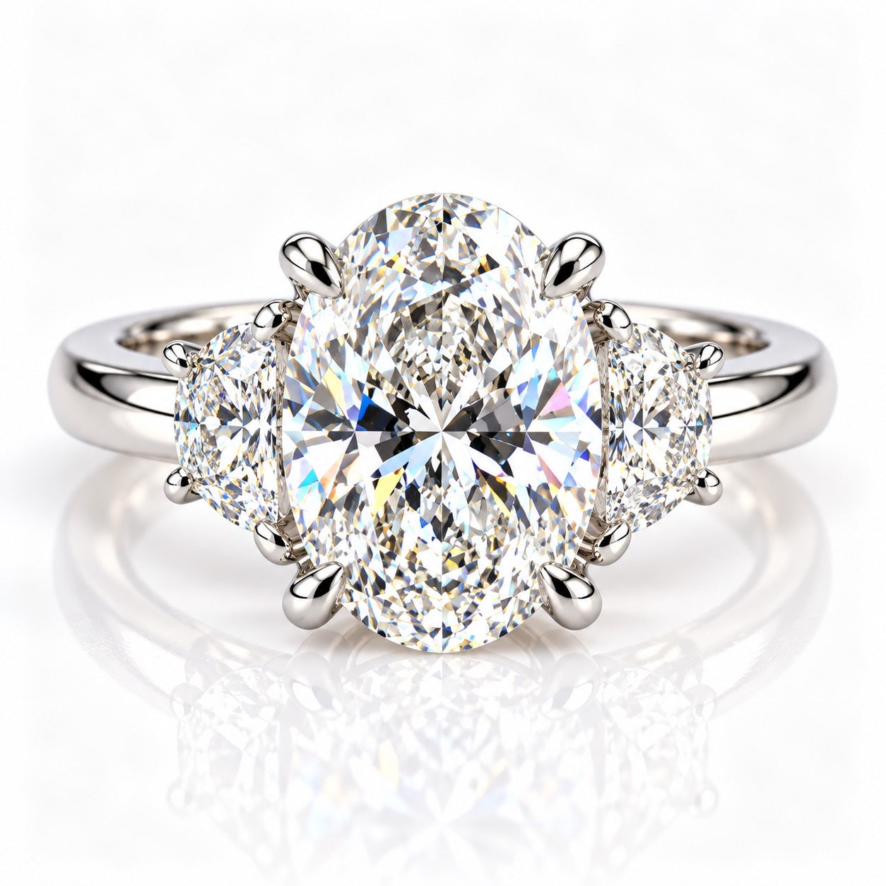 14K White Gold 8.01 CTW Lab Grown Oval Diamond Center with  3-Lab Created  Engagement Ring