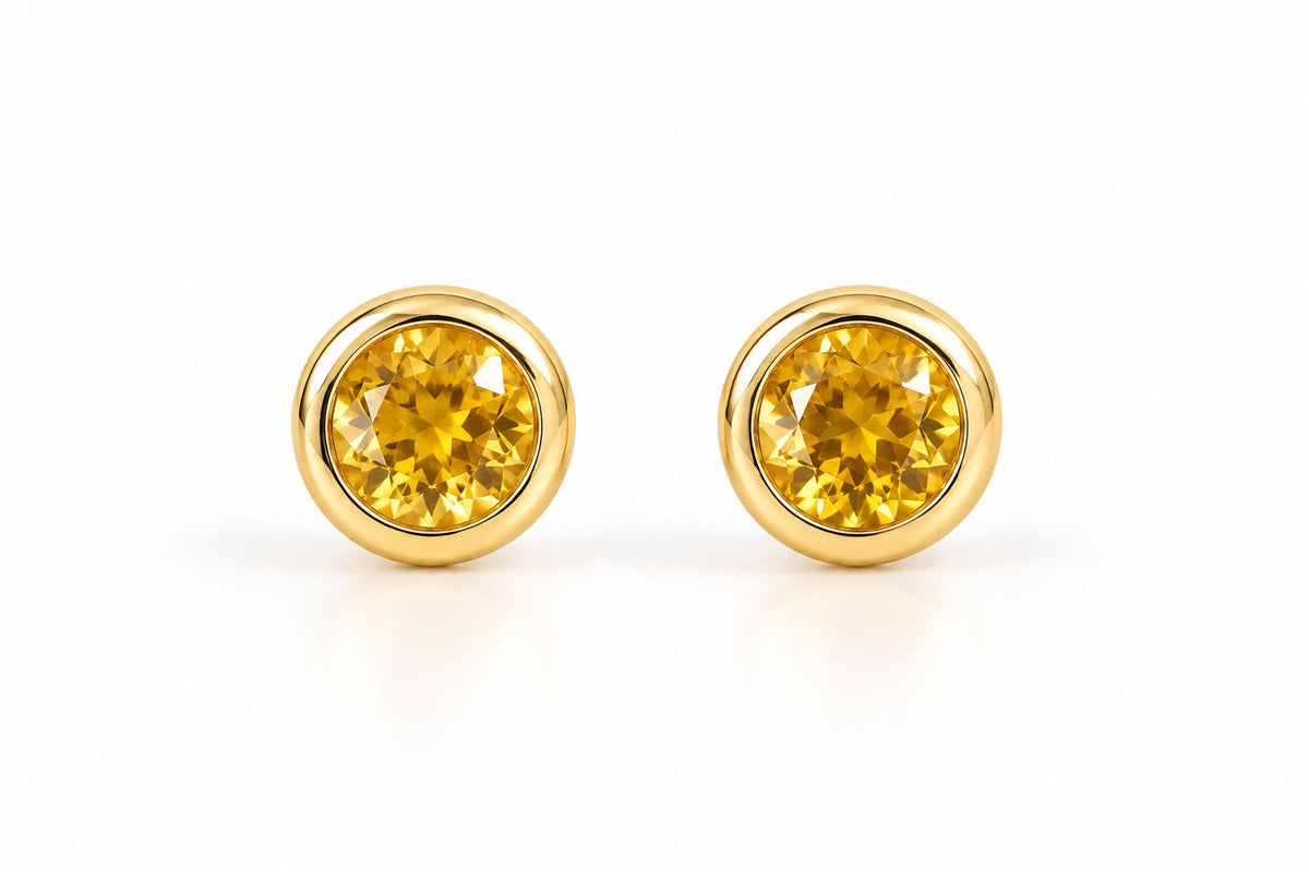 14K Yellow Gold Bezel-Set Citrine Stud Earrings – 4.5mm