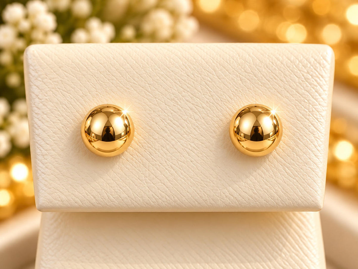 14K Yellow Gold Children 8mm Polished Ball Stud Earrings