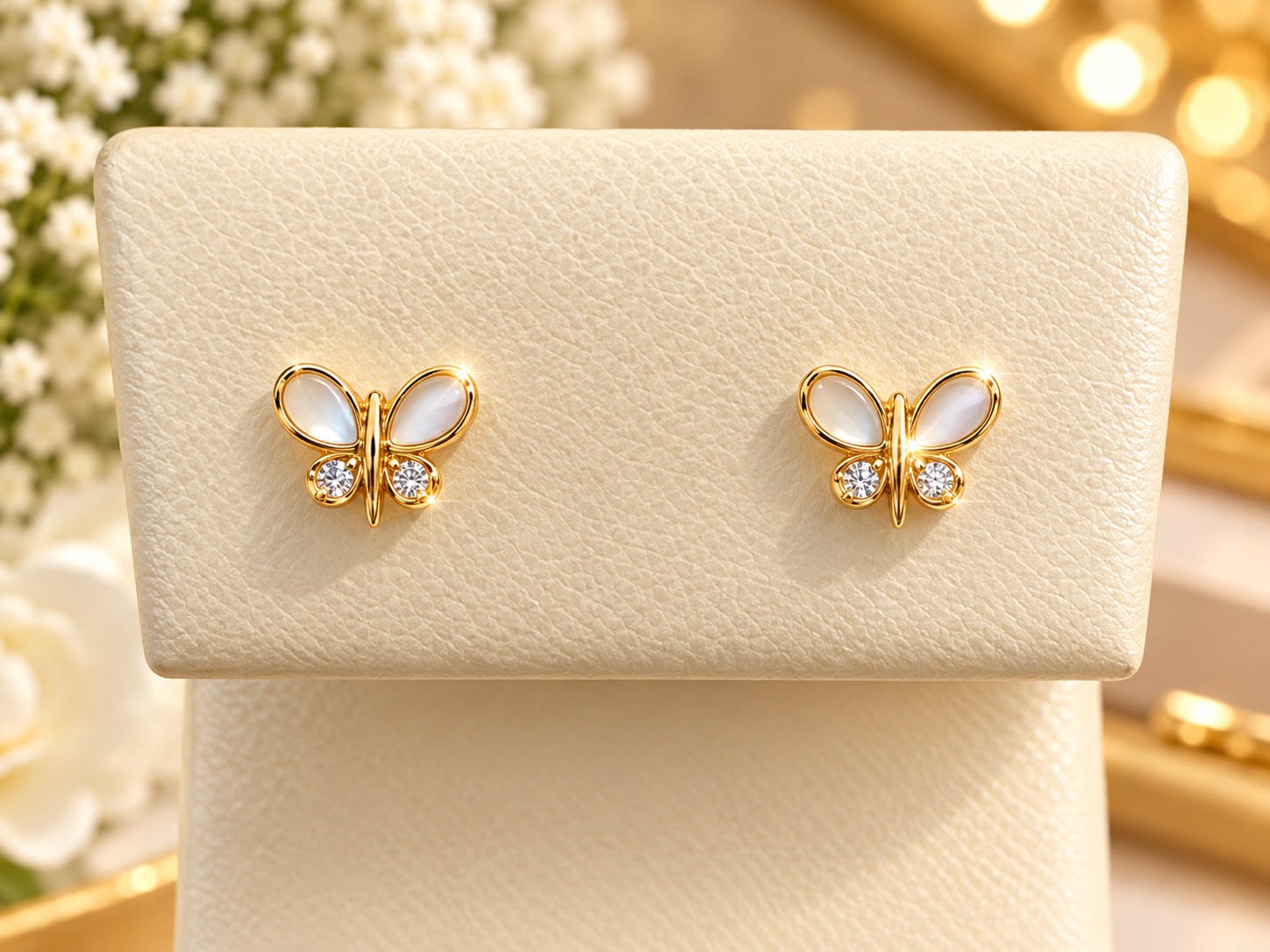 14K Yellow Gold Children Mother-of-Pearl Butterfly Stud Earrings