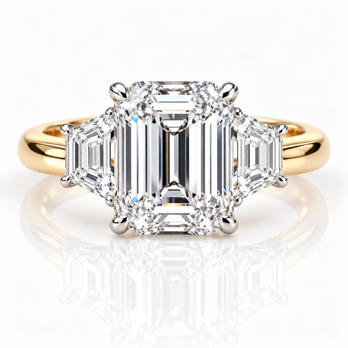 14K Yellow Gold 3.06 CT Emerald Cut Lab Grown Diamond Ring VS1