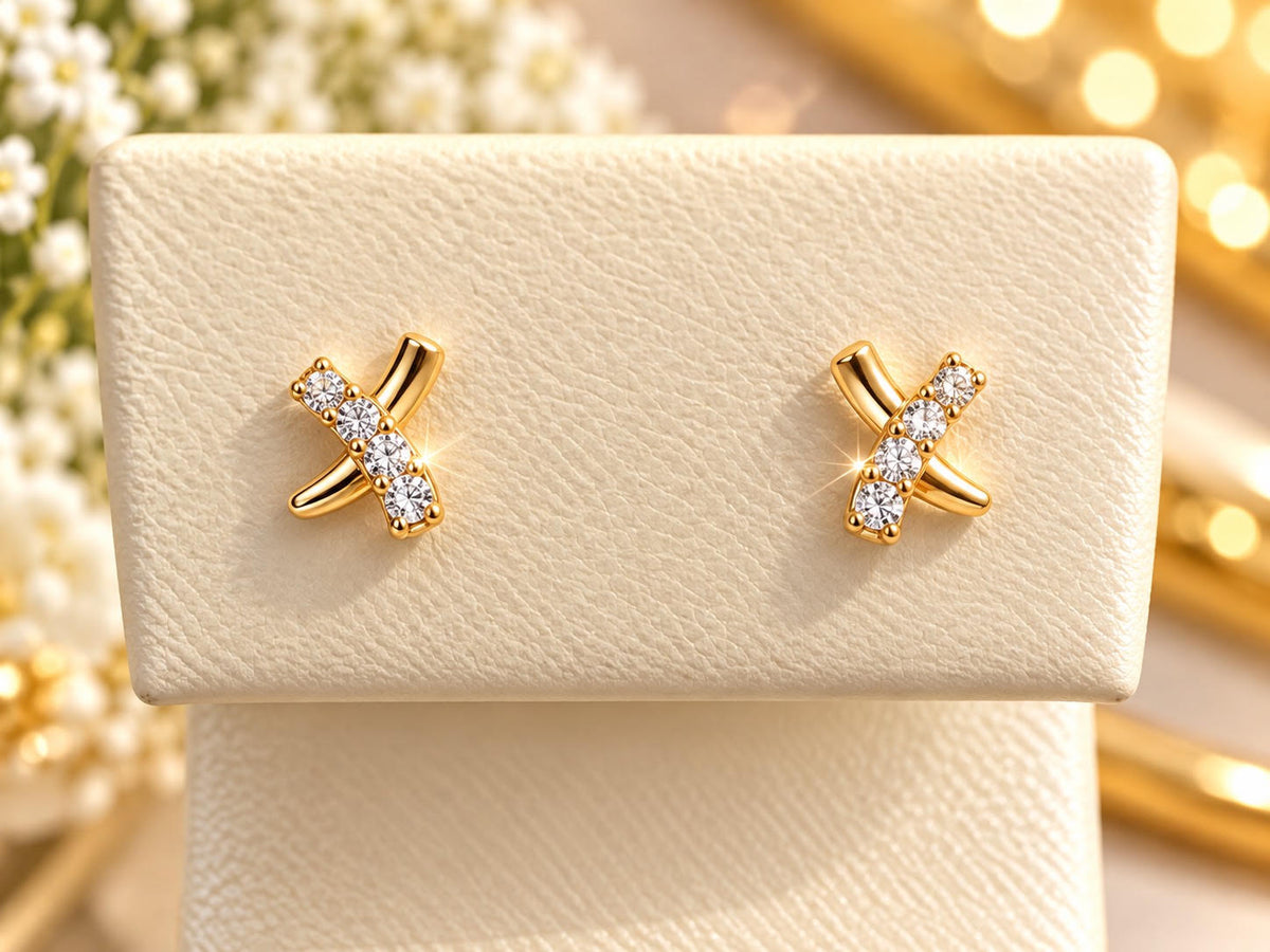 14K Yellow Gold Children Diamond Accent X-Knot Stud Earrings – Elegant Fine Jewelry