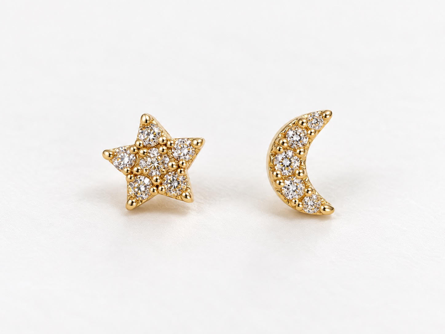 14K Yellow Gold Children Diamond Moon & Star Stud Earrings – 0.11 CTW