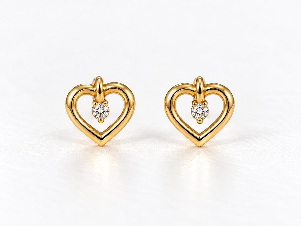 14K Yellow Gold Heart Stud Earrings with Lab-Grown Diamond Accents – Children’s Fine Jewelry
