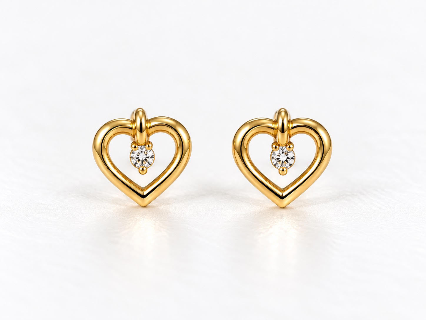 14K Yellow Gold Heart Stud Earrings with Lab-Grown Diamond Accents – Children’s Fine Jewelry