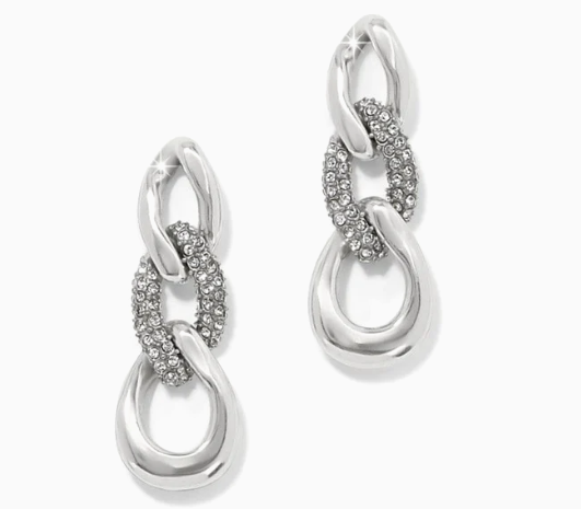 Cleo Pave Link Post Drop Earrings (white)