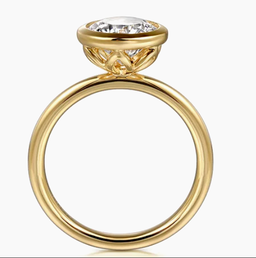 Linny - 14K Yellow Gold Round Bezel Set Diamond Engagement Ring