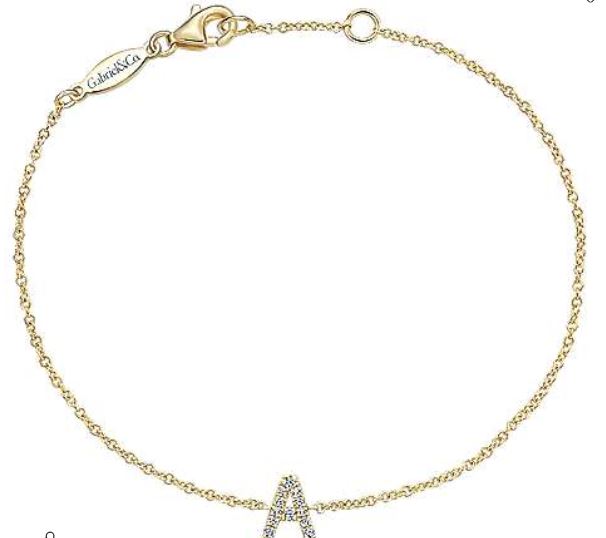 14K Yellow Gold Chain Bracelet with &quot;A&quot; Diamond Initial
