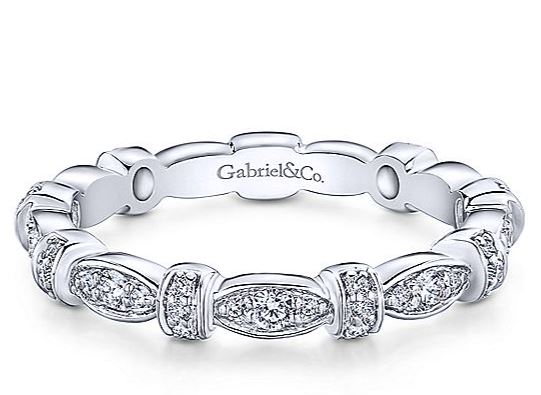 14K White Gold Geometric Stackable Diamond Ring.