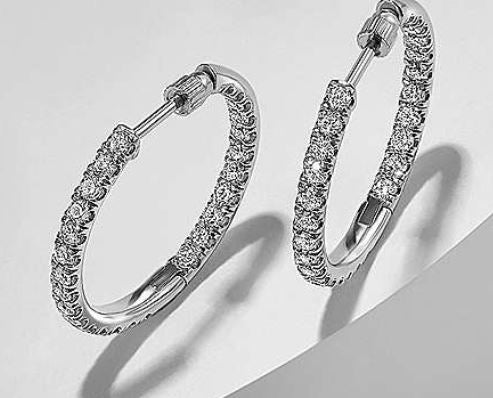 14K White Gold French Pavé 20mm Round Inside Out Diamond Hoop Earrings