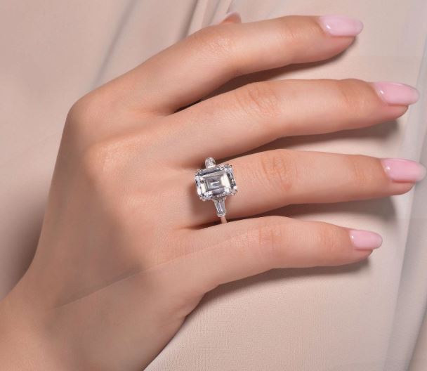 Classic Three-Stone Emerald Cut Engagement Ring by Lafonn