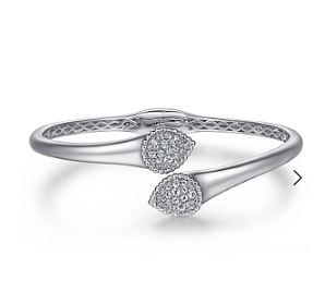 925 Sterling Silver Bypass Bangle with White Sapphire Pavé By Gabriel &amp; Co