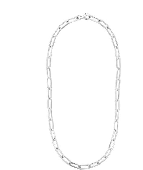38 inches Sterling Silver Squared Paperclip Link Chain with Lobster Clasp.