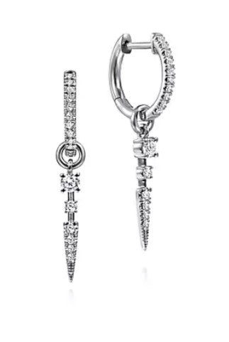 14K White Gold 10mm Diamond Huggies with Spike Drops