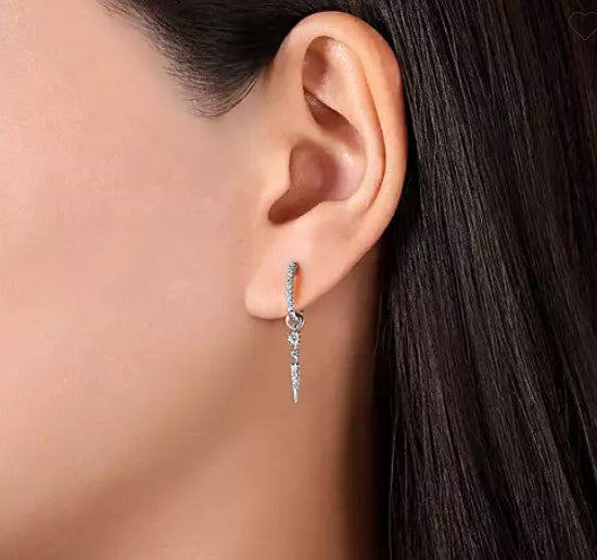14K White Gold 10mm Diamond Huggies with Spike Drops