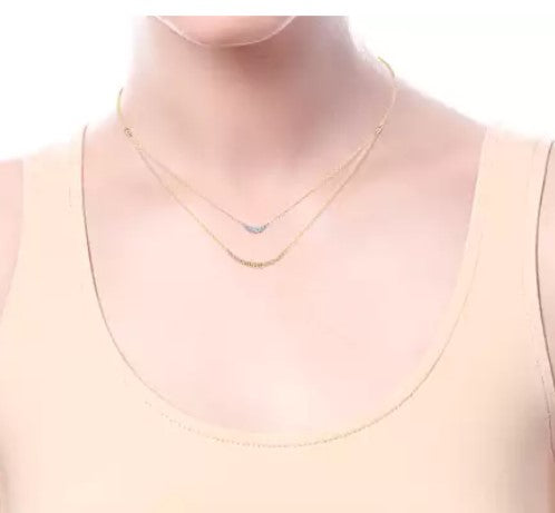 14K Yellow Gold Two Strand Diamond Crescent and Bujukan Beaded Necklace