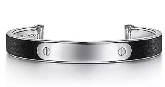 925 Sterling Silver and Leather ID Cuff Bracelet by Gabriel and Co.