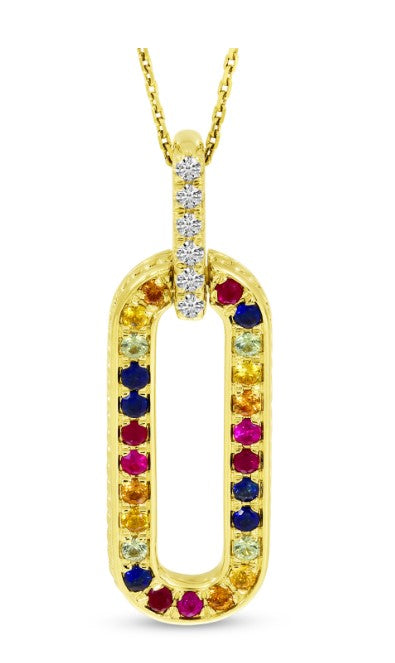 14K Yellow Gold Rainbow Sapphire & Diamond Link Pendant