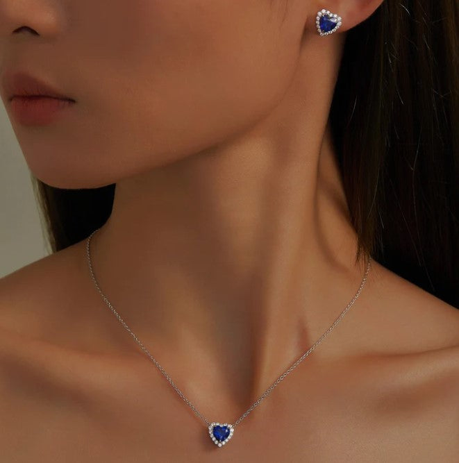 Fancy Lab-Grown Sapphire Halo Heart Earrings