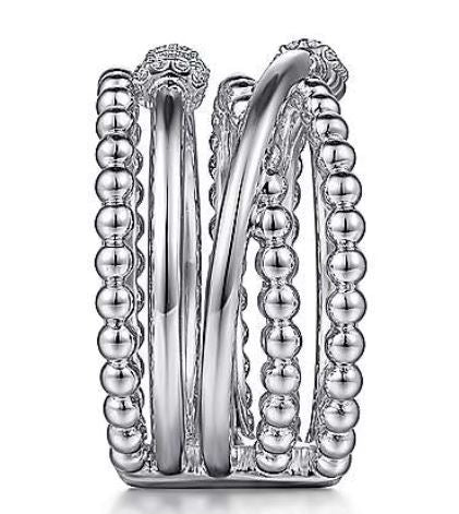 925 Sterling Silver White Sapphire Cris-Cross Ring