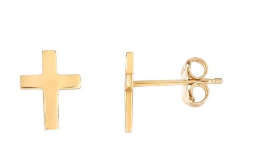 14K Gold Cross Stud Earring